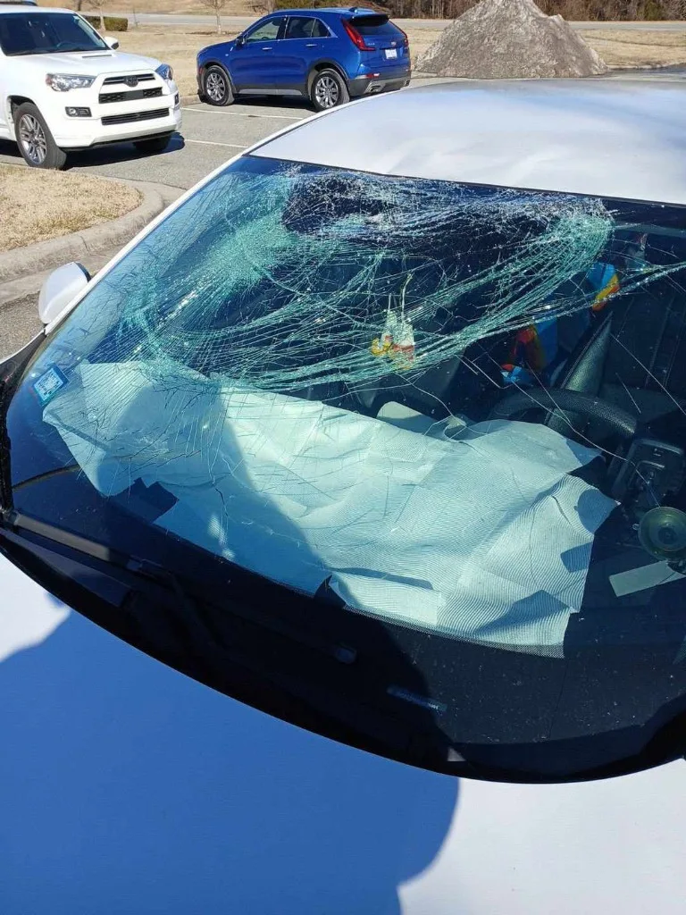 Windshield damage — before replacement